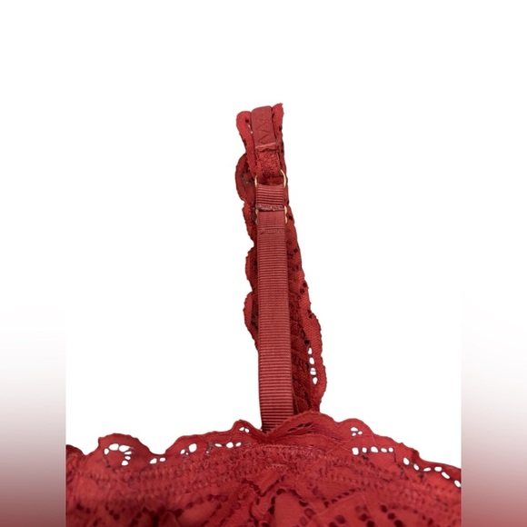 Aerie Triangle Bralette Bra Cross Racerback Floral Lace Red Burgundy Large - Picture 2 of 4